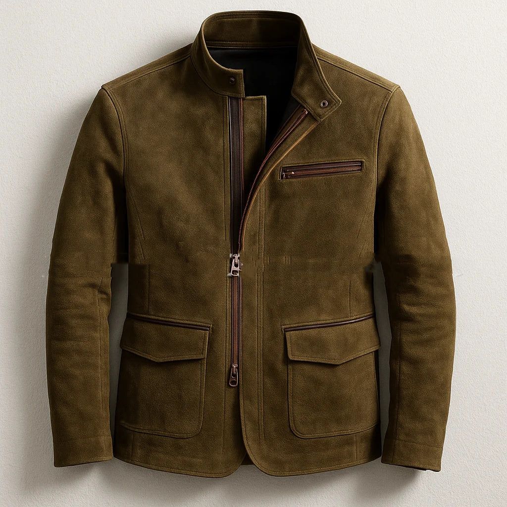 J13 Cavaliere olive suede leather jacket- Pellwalk - Image 1