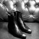 Milano black croc. print zipper boot - Pellwalk