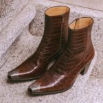 Argento Brown croc. print zipper boot - Pellwalk