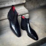 Dorato Black croc.print chelsea boot - Pellwalk