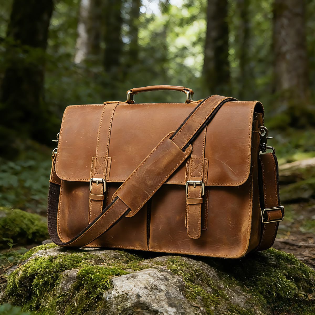 m11 Fiero Tan double Buckel laptop Bag – Pellwalk - Image 1