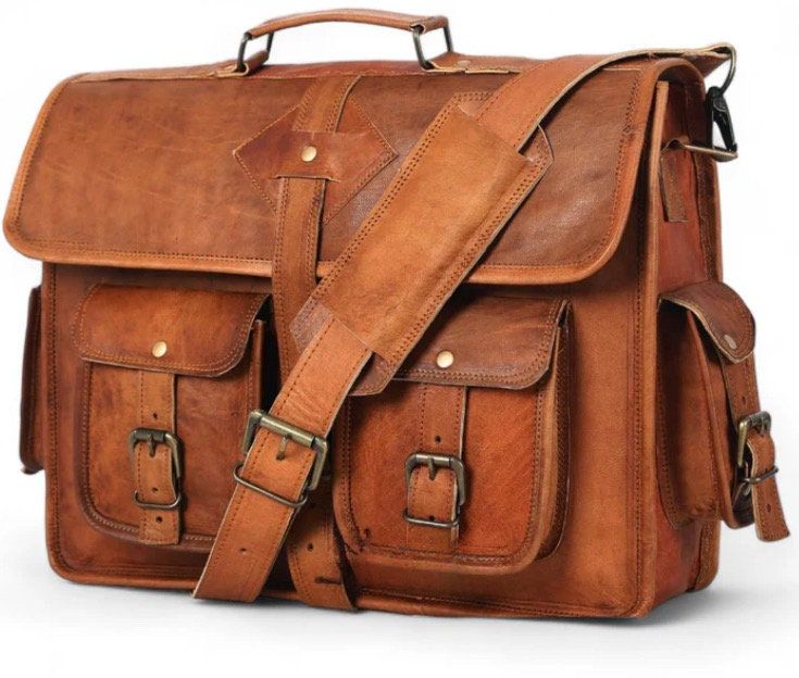 m16 Fortezza Tan double pocket laptop Bag – Pellwalk - Image 1