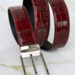 Lucido Brown croc. print leather belt - Pellwalk