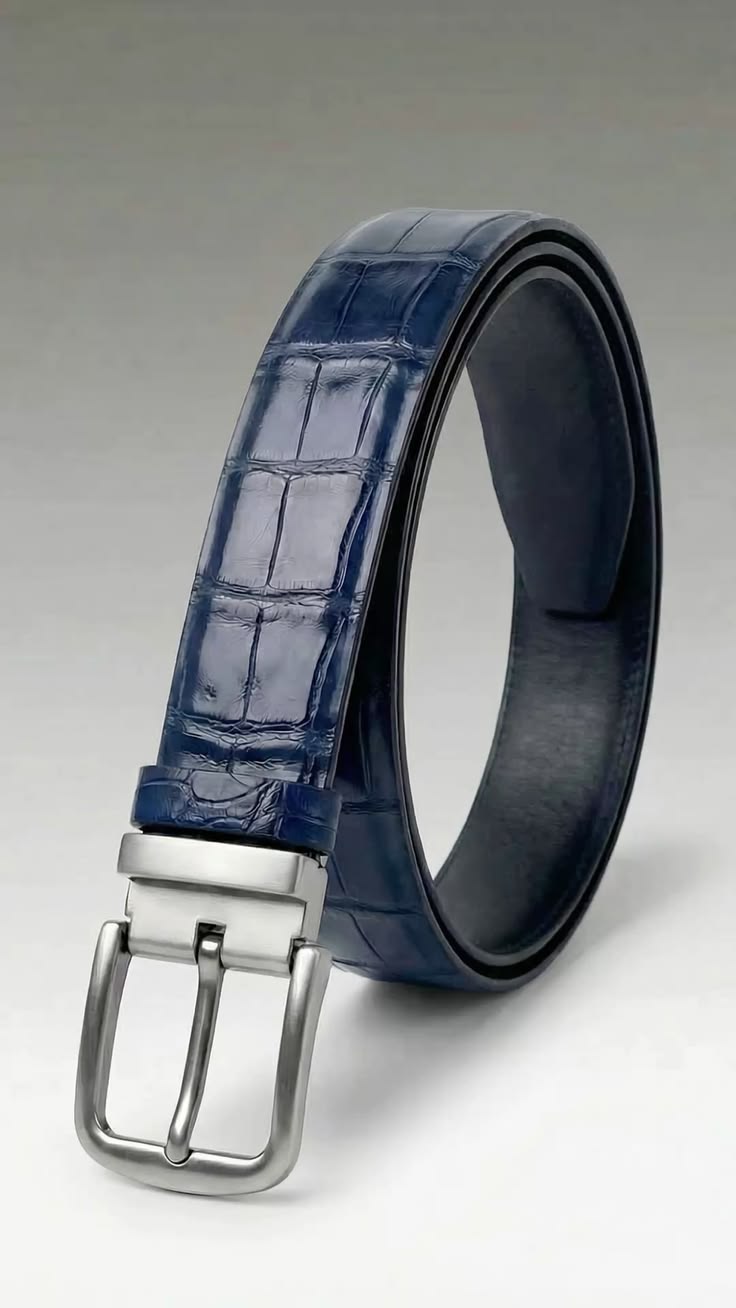 og11 Levigato blue croc. print leather belt - Pellwalk - Image 1